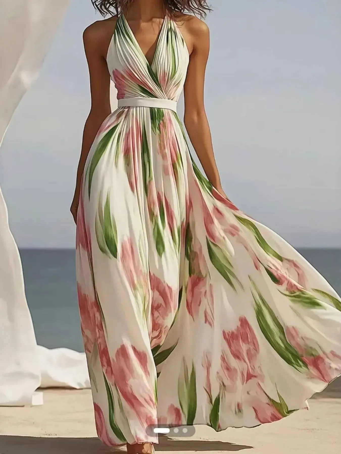 Floral Print Halter Neck Maxi Dress sold by Charming Charlie