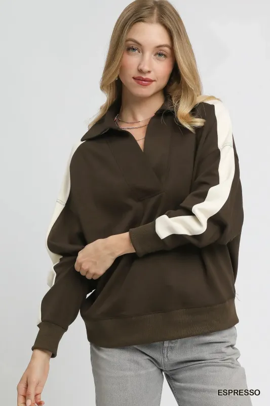 Umgee Color Block Polo Sweatshirt sold by Charming Charlie