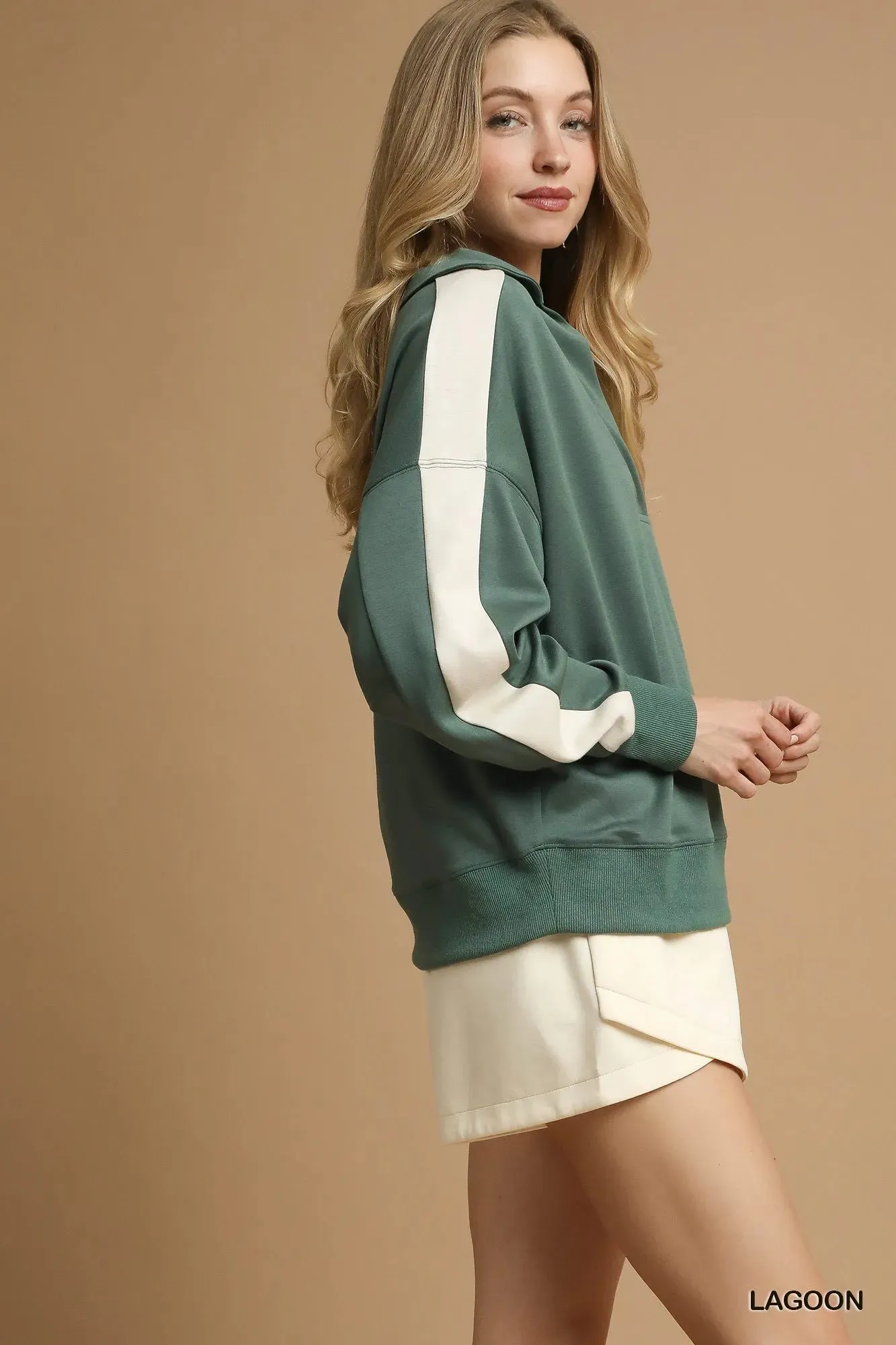 Umgee Contrast Long Sleeve Sweatshirt with Collar sold by Charming Charlie product image thumbnail 3