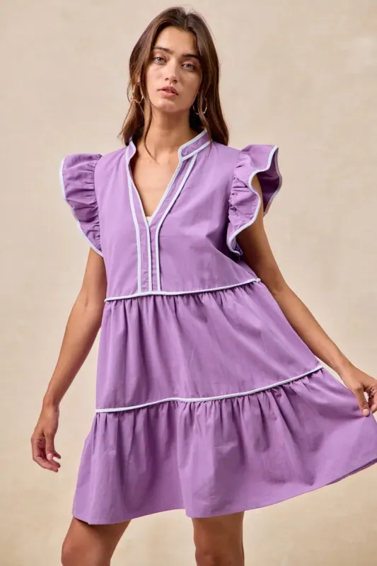 BiBi Gameday Theme Contrast Binding Ruffled Dress sold by Charming Charlie