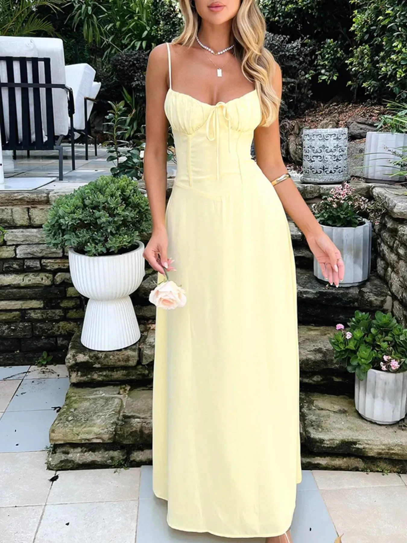 Ruched Cami Maxi Dress with Tie Front Detail sold by Charming Charlie product image thumbnail 5