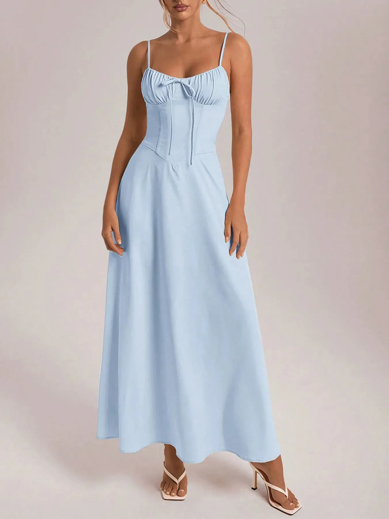 Ruched Cami Maxi Dress with Tie Front Detail sold by Charming Charlie