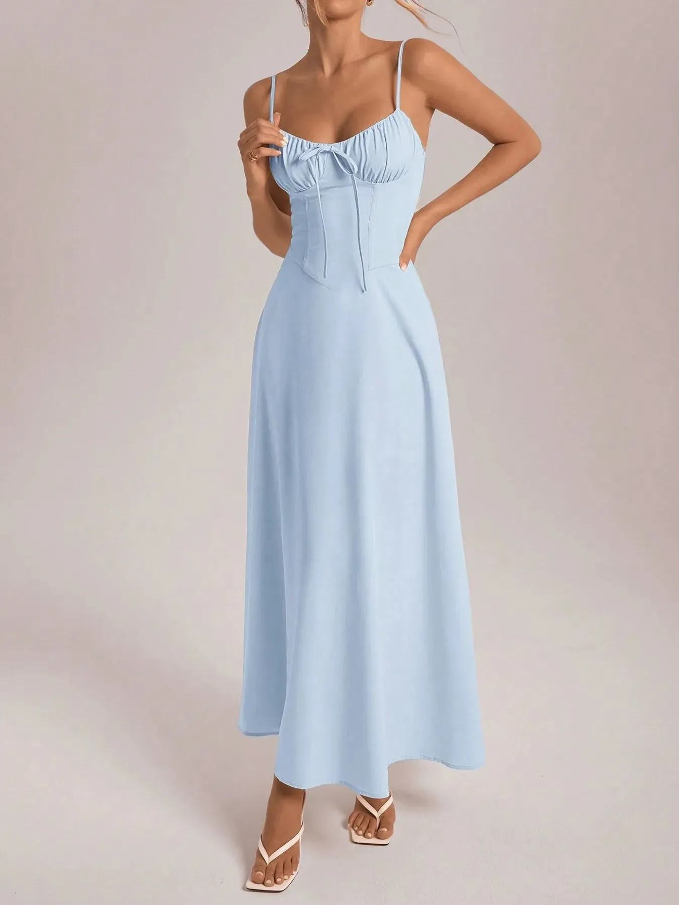 Ruched Cami Maxi Dress with Tie Front Detail sold by Charming Charlie product image thumbnail 3