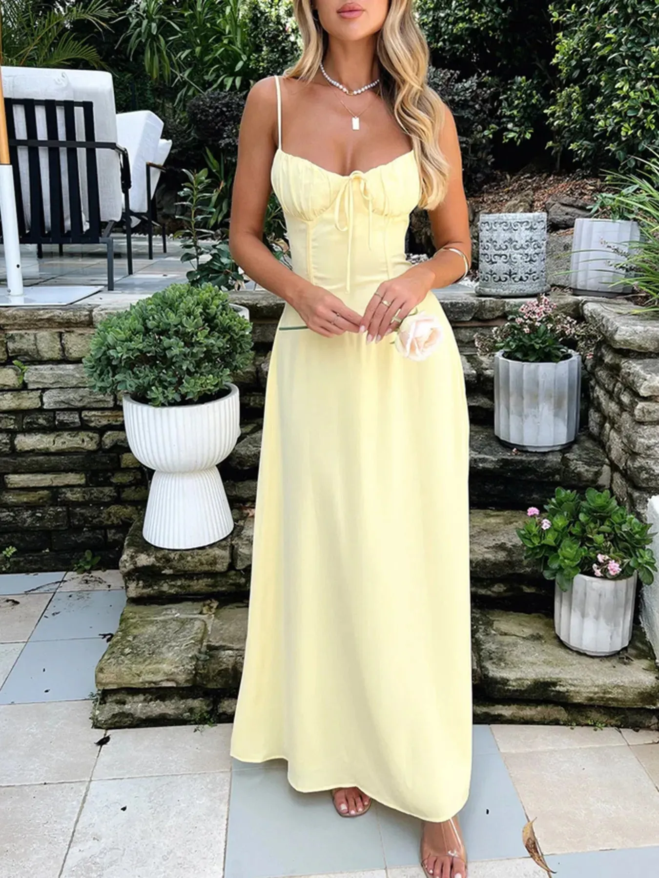 Ruched Cami Maxi Dress with Tie Front Detail sold by Charming Charlie product image thumbnail 4