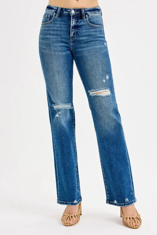 RISEN Full Size Tummy Control High Rise Straight Distressed Jeans Plus Size sold by Charming Charlie