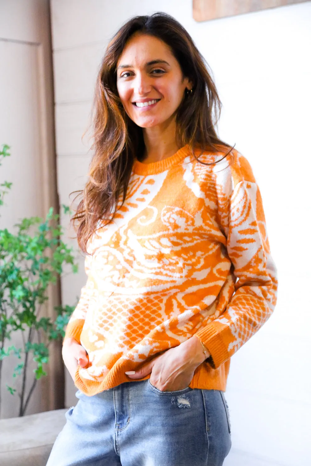 Spice at Sunrise Orange Cozy Knit Pullover sold by Charming Charlie product image thumbnail 5