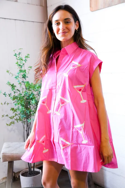 In A Pink Martini Mood Sequin T Shirt Dress made by Peach Love California