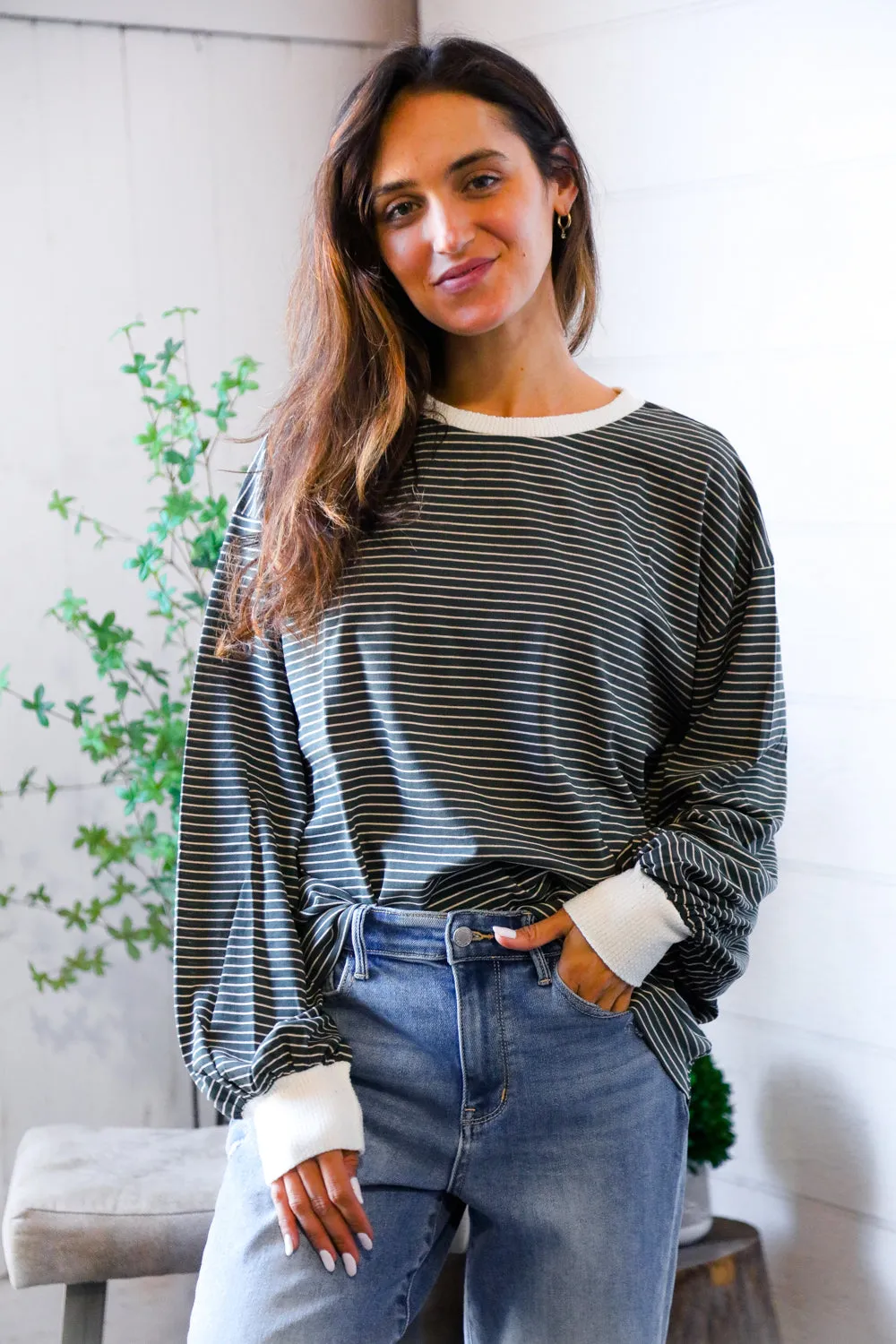 Greener Days Stripe Pullover with Ivory Cuffs sold by Charming Charlie product image thumbnail 2