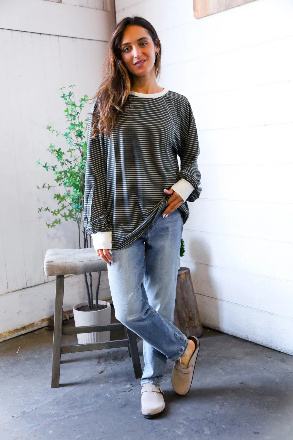 Greener Days Stripe Pullover with Ivory Cuffs sold by Charming Charlie product image thumbnail 5