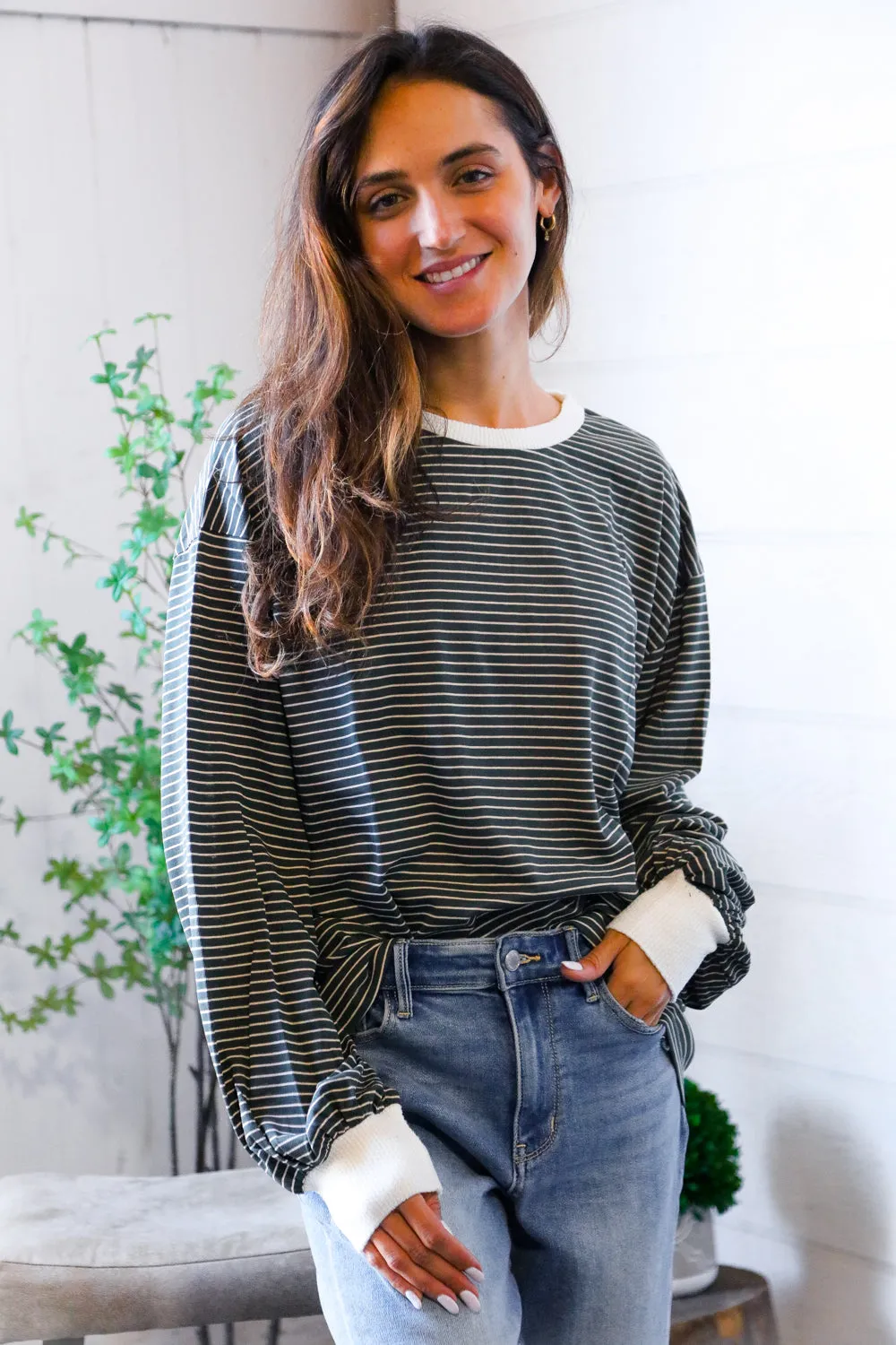 Greener Days Stripe Pullover with Ivory Cuffs sold by Charming Charlie product image thumbnail 3