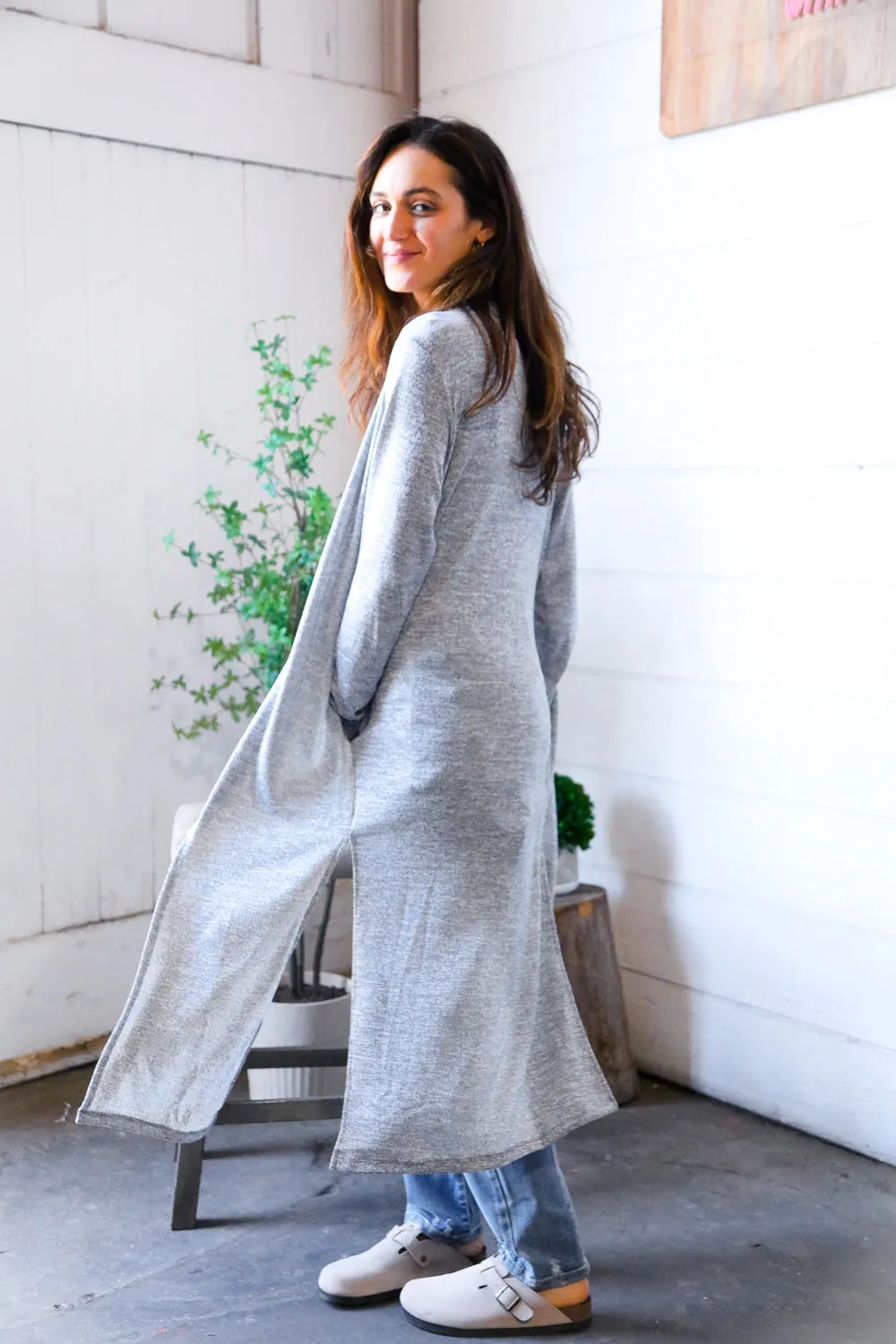 Cool Mornings Grey Open Duster Cardigan sold by Charming Charlie product image thumbnail 5
