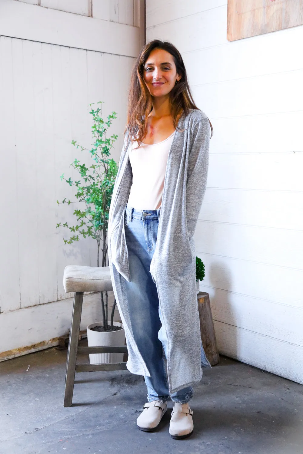 Cool Mornings Grey Open Duster Cardigan sold by Charming Charlie product image thumbnail 4