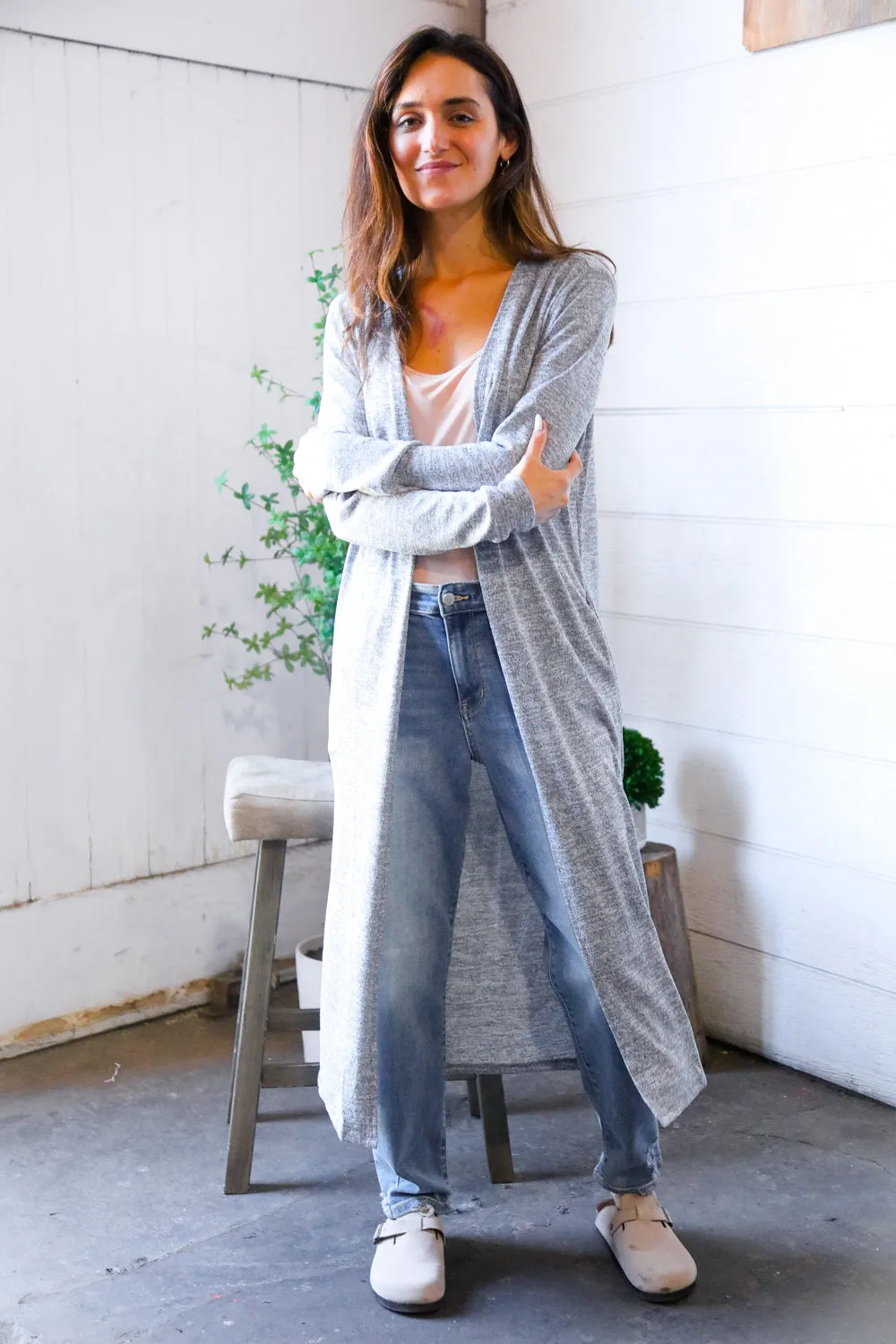 Cool Mornings Grey Open Duster Cardigan sold by Charming Charlie product image thumbnail 3