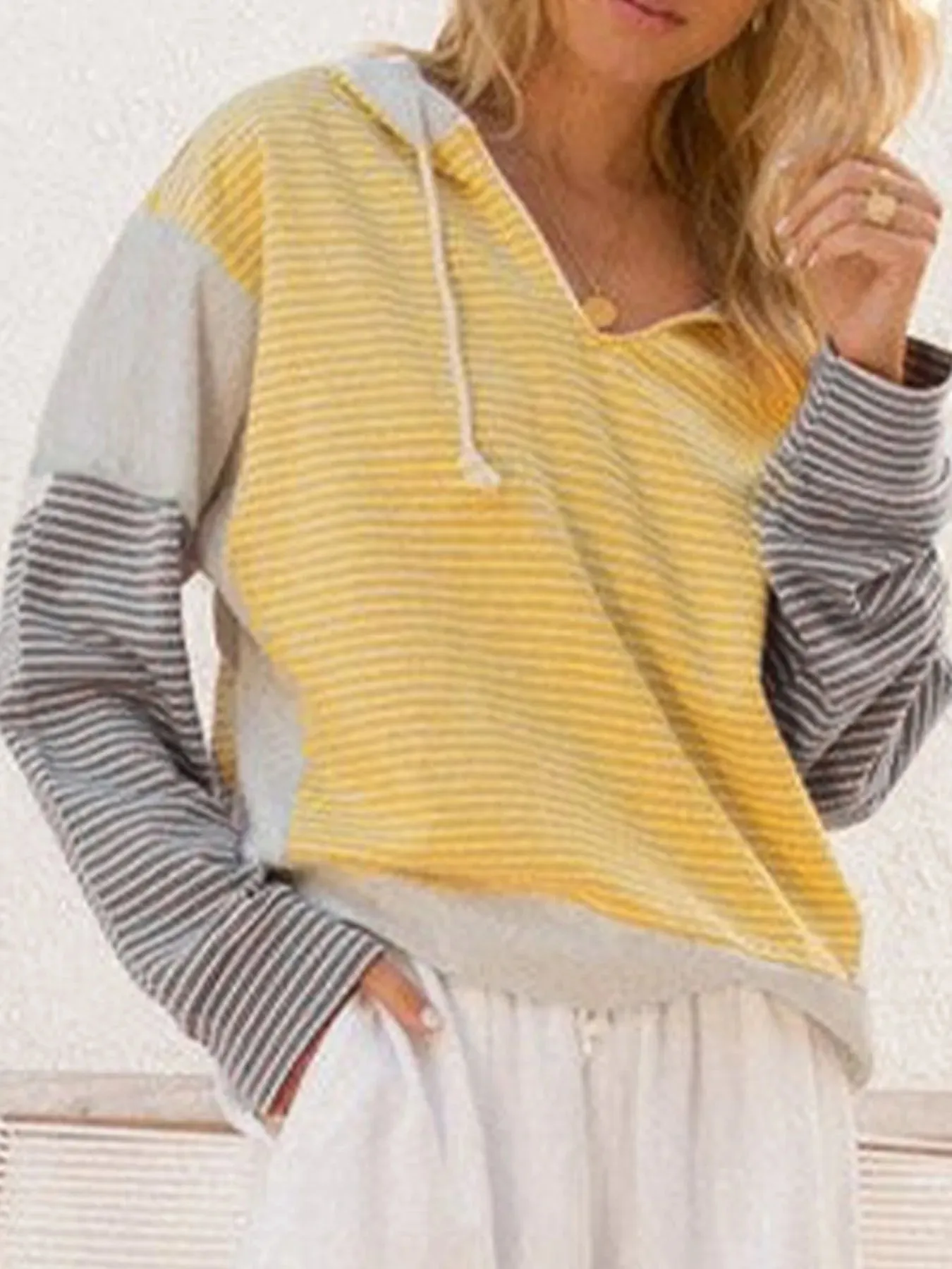 Striped Color Block Hoodie with Drawstring sold by Charming Charlie product image thumbnail 2