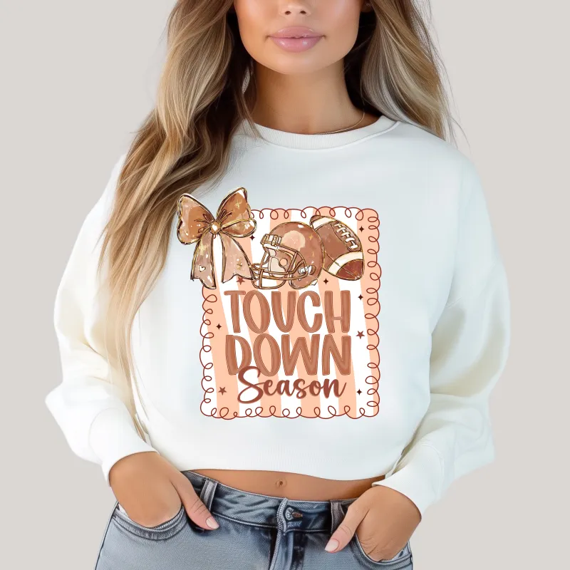 Coquette Touchdown Season in White Sweatshirt sold by Charming Charlie
