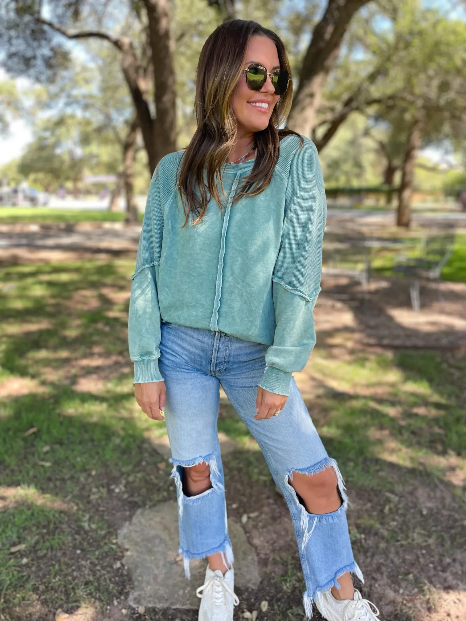 PREORDER: Best Selling Elliott Exposed Seam Sweatshirt in Five Colors sold by Charming Charlie product image thumbnail 3