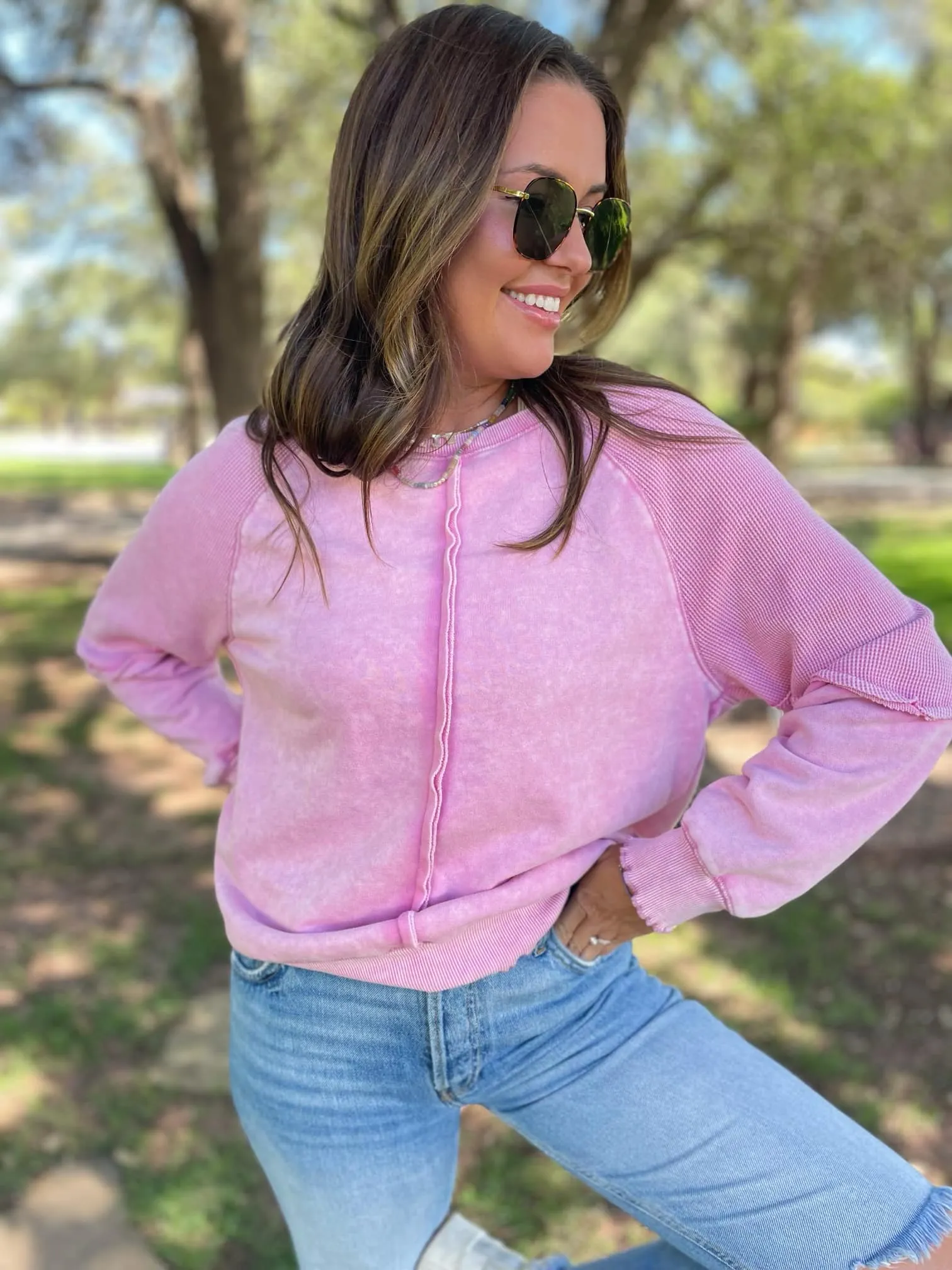 PREORDER: Best Selling Elliott Exposed Seam Sweatshirt in Five Colors sold by Charming Charlie product image thumbnail 4