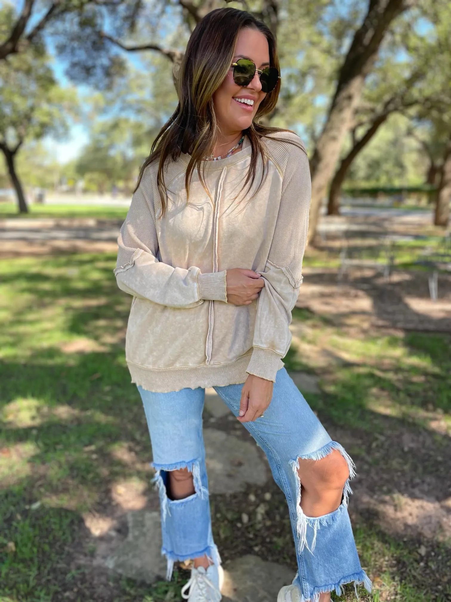PREORDER: Best Selling Elliott Exposed Seam Sweatshirt in Five Colors sold by Charming Charlie product image thumbnail 2