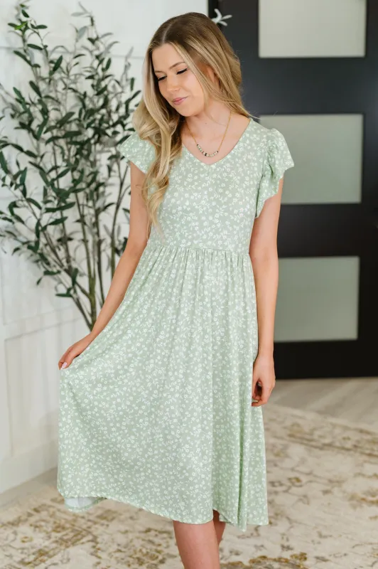 Twirl Me Softly Flutter Sleeve Dress in Sage sold by Charming Charlie