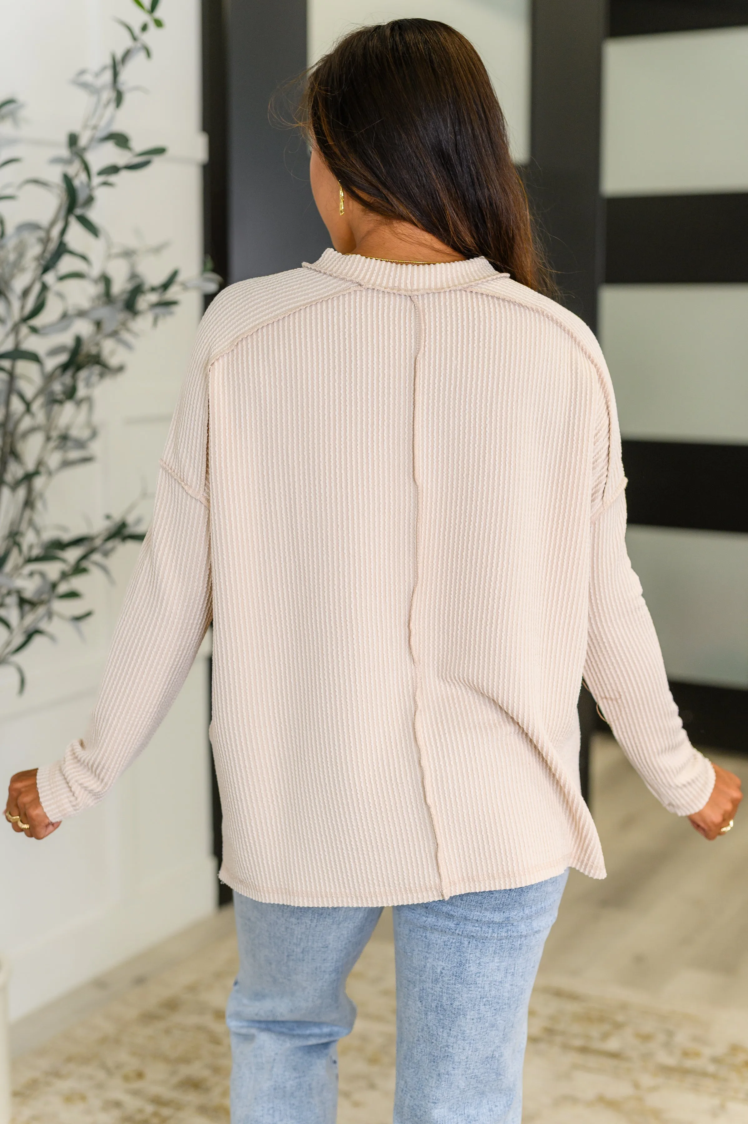 Wander & Rest Cable Ribbed Knit Drop Shoulder Top in Sand Beige sold by Charming Charlie product image thumbnail 5