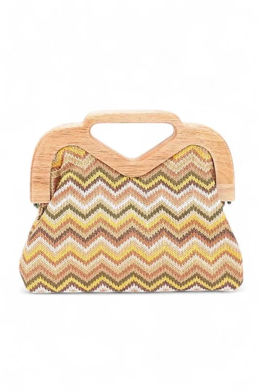 Chevron Print Faux Straw Wodden Frame Clutch Bag sold by Charming Charlie