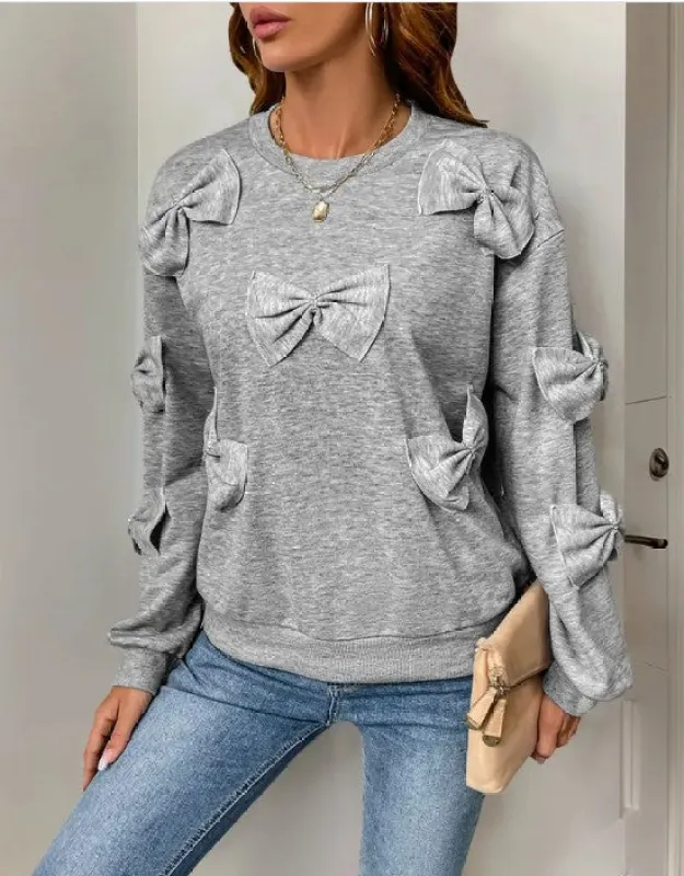 Light Gray Crewneck Bow Sweatershirt sold by Charming Charlie