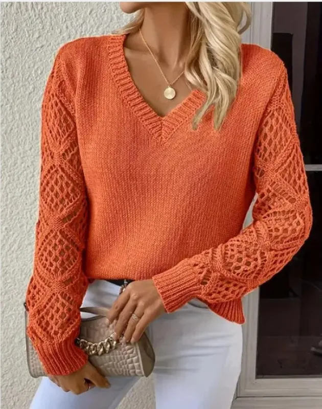 Women's  Long Sleeve Hollow Knitted Sweater made by Miss Sparkling