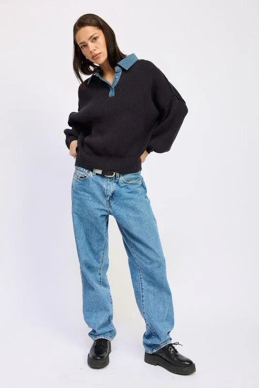 CONTRASTED OVERSIZE SWEATER WITH COLLAR sold by Charming Charlie product image thumbnail 5