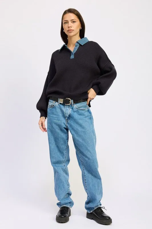 CONTRASTED OVERSIZE SWEATER WITH COLLAR sold by Charming Charlie product image thumbnail 3