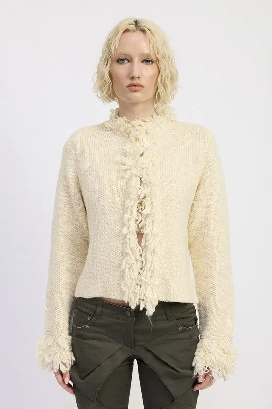 FRINGE KNIT CARDIGAN sold by Charming Charlie