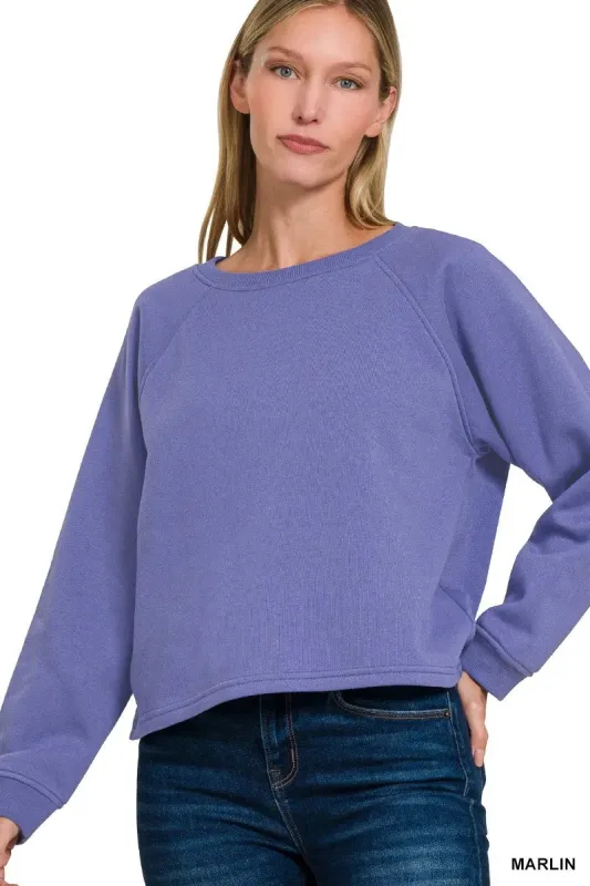 Zenana Fleece Raglan Round-Neck Sweatshirt sold by Charming Charlie