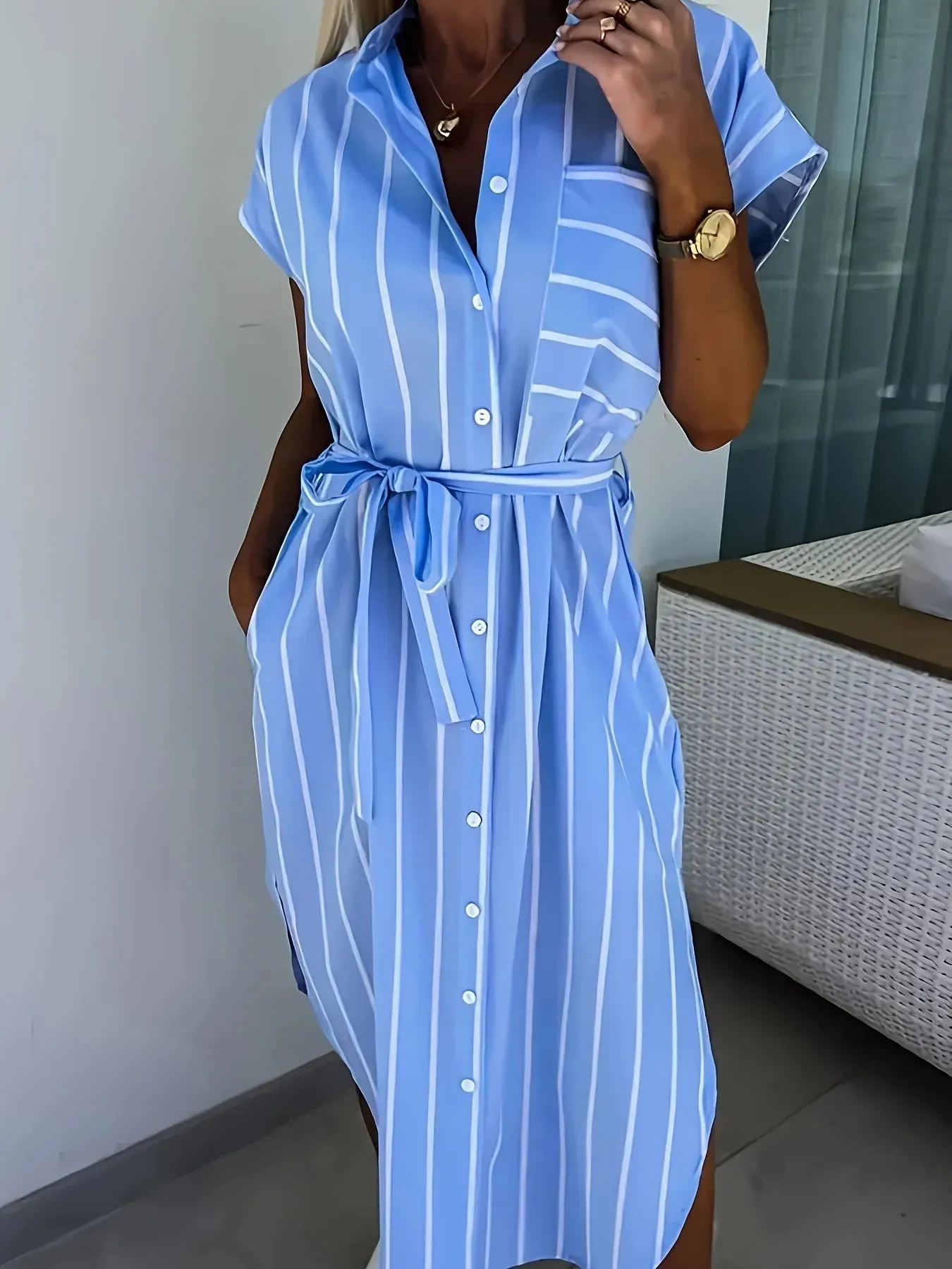 Striped Button-Down Shirt Dress sold by Charming Charlie product image thumbnail 5