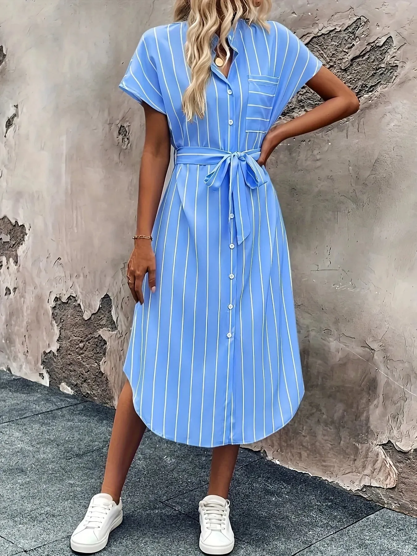 Striped Button-Down Shirt Dress sold by Charming Charlie