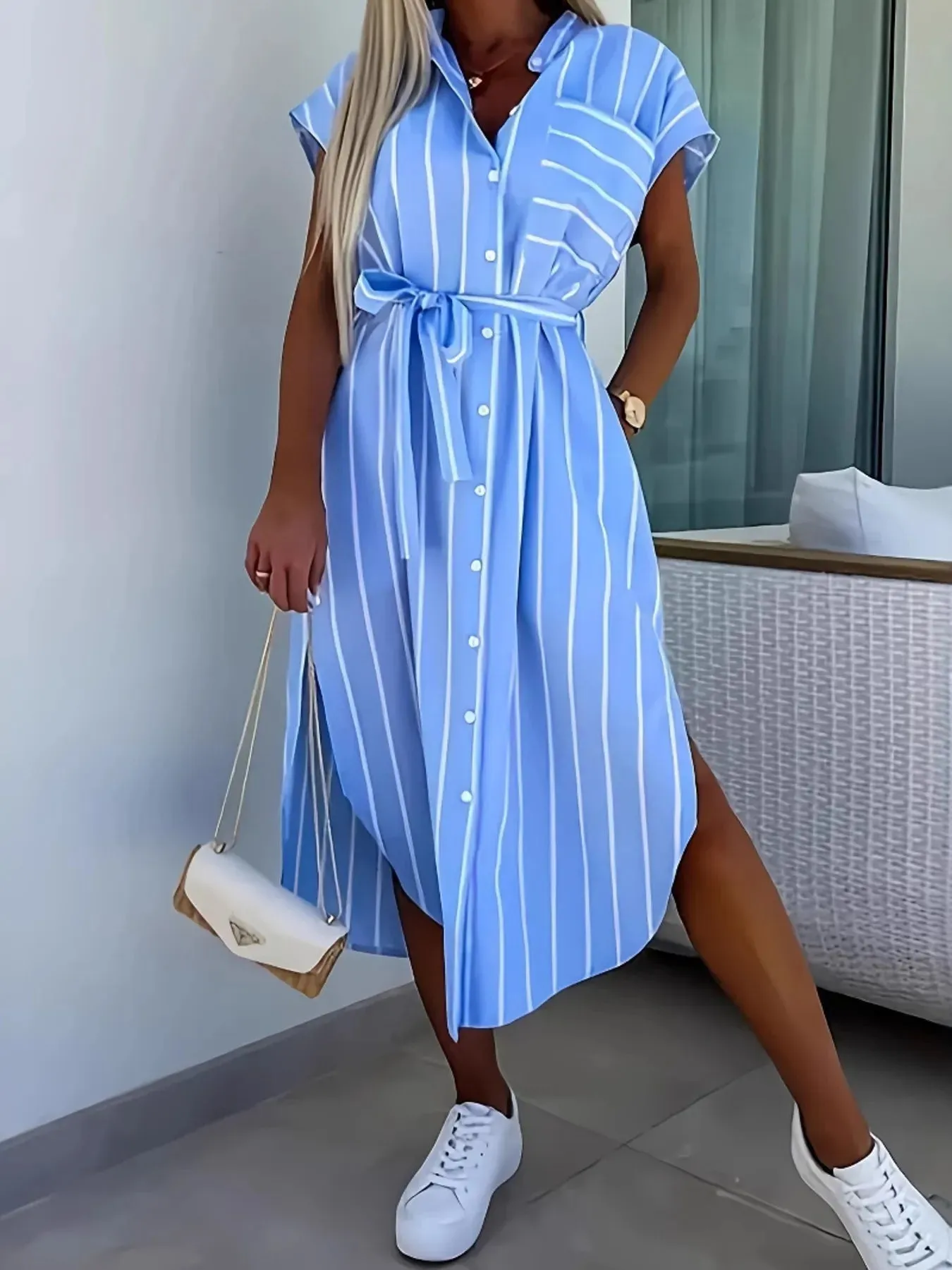Striped Button-Down Shirt Dress sold by Charming Charlie product image thumbnail 4