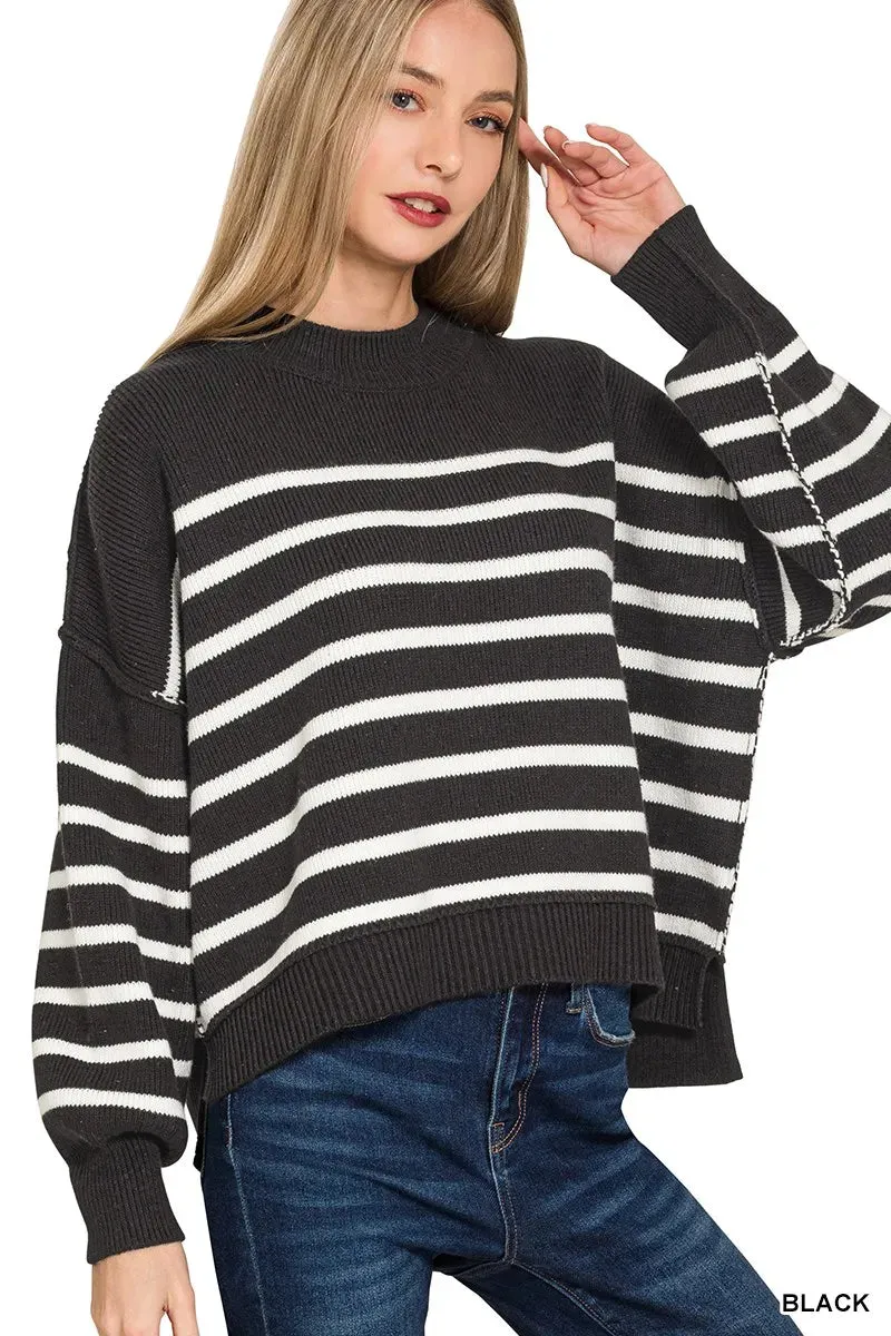 Zenana Exposed Seam Striped Oversized Sweater sold by Charming Charlie