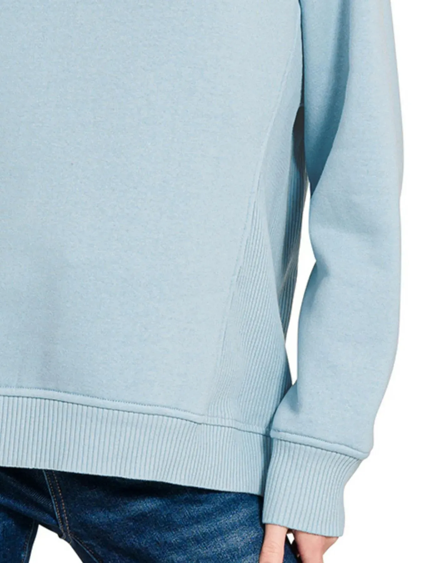 Zenana Fleece Round Neck Ribbed Side Raglan Sweatshirt sold by Charming Charlie product image thumbnail 3