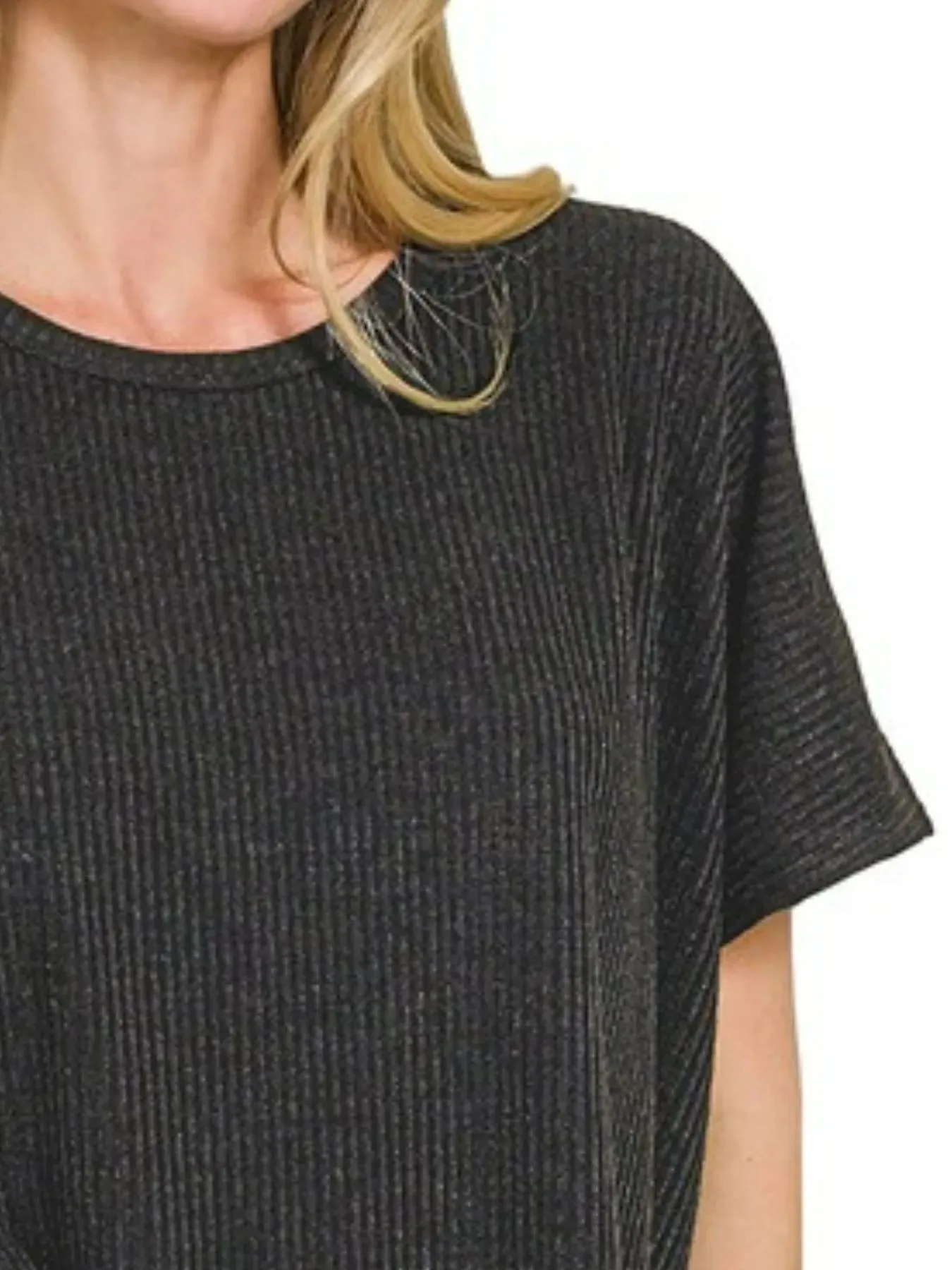 Zenana Ribbed Round-Neck Short-Sleeve Knit Top sold by Charming Charlie product image thumbnail 2