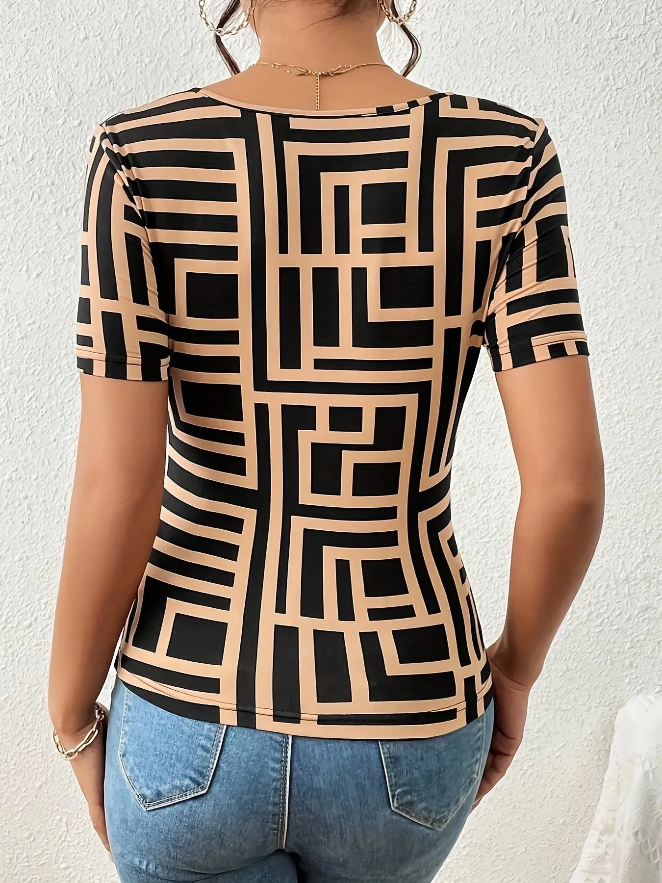 Geometric Print Cutout Short Sleeve T-Shirt sold by Charming Charlie product image thumbnail 2
