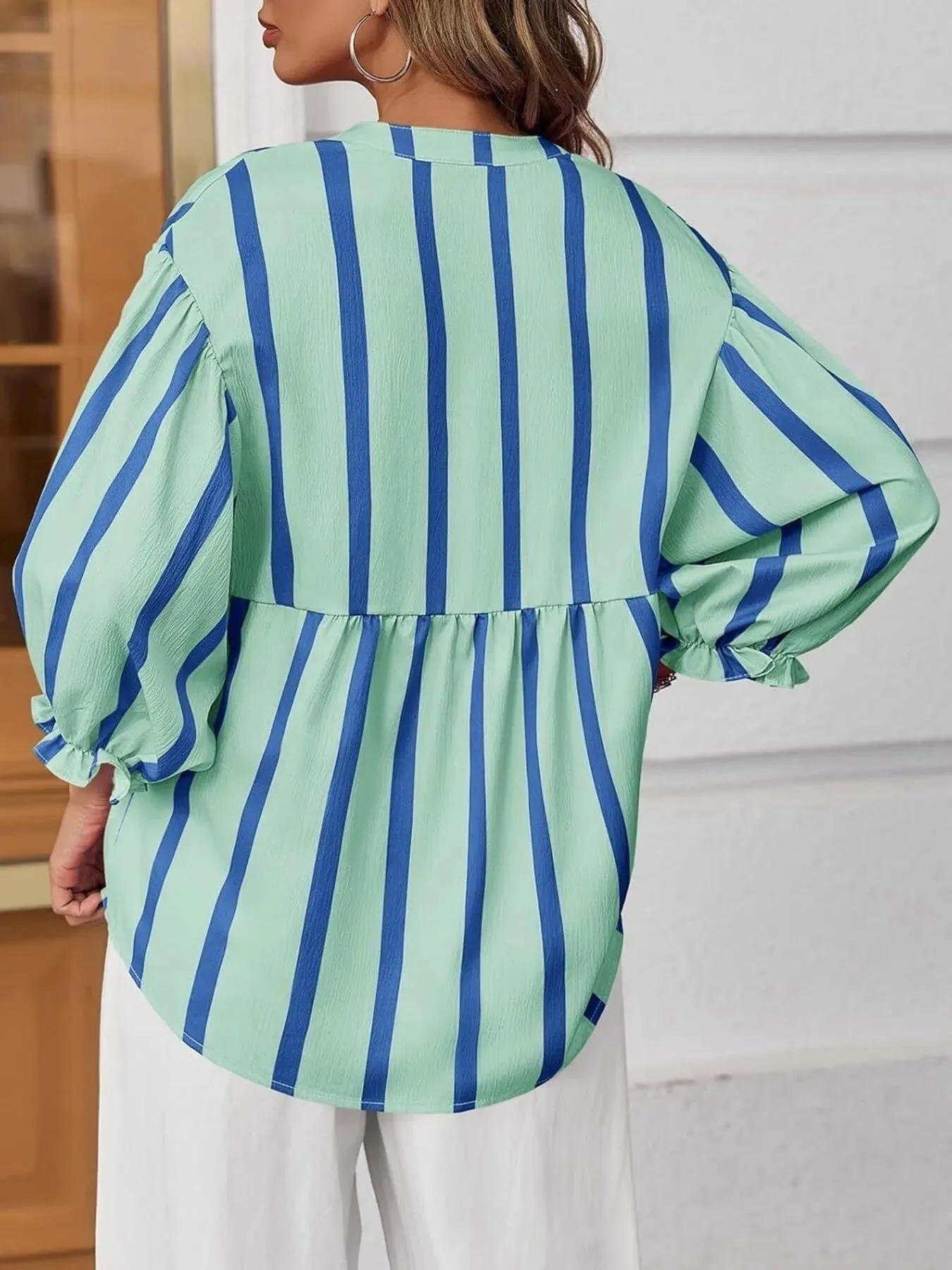 Striped Button Front Notched Blouse sold by Charming Charlie product image thumbnail 4