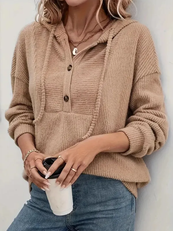 Drawstring Button Front Hoodie sold by Charming Charlie