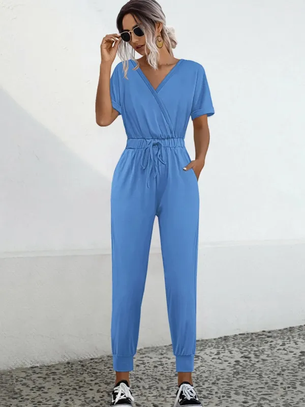 Drawstring Waist Short Sleeve Jumpsuit sold by Charming Charlie