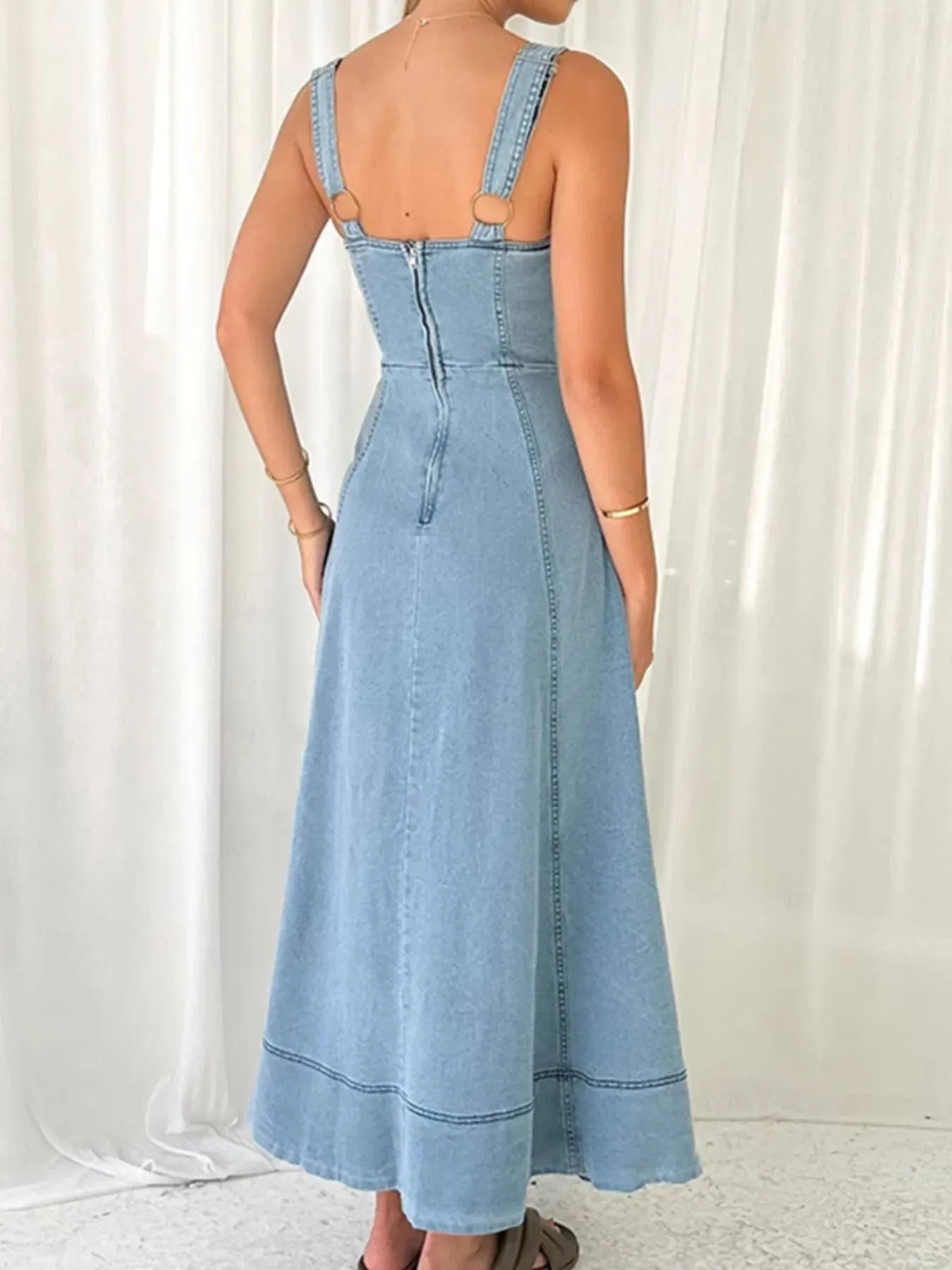 Wide Strap Sweetheart Neck Denim Dress sold by Charming Charlie product image thumbnail 4
