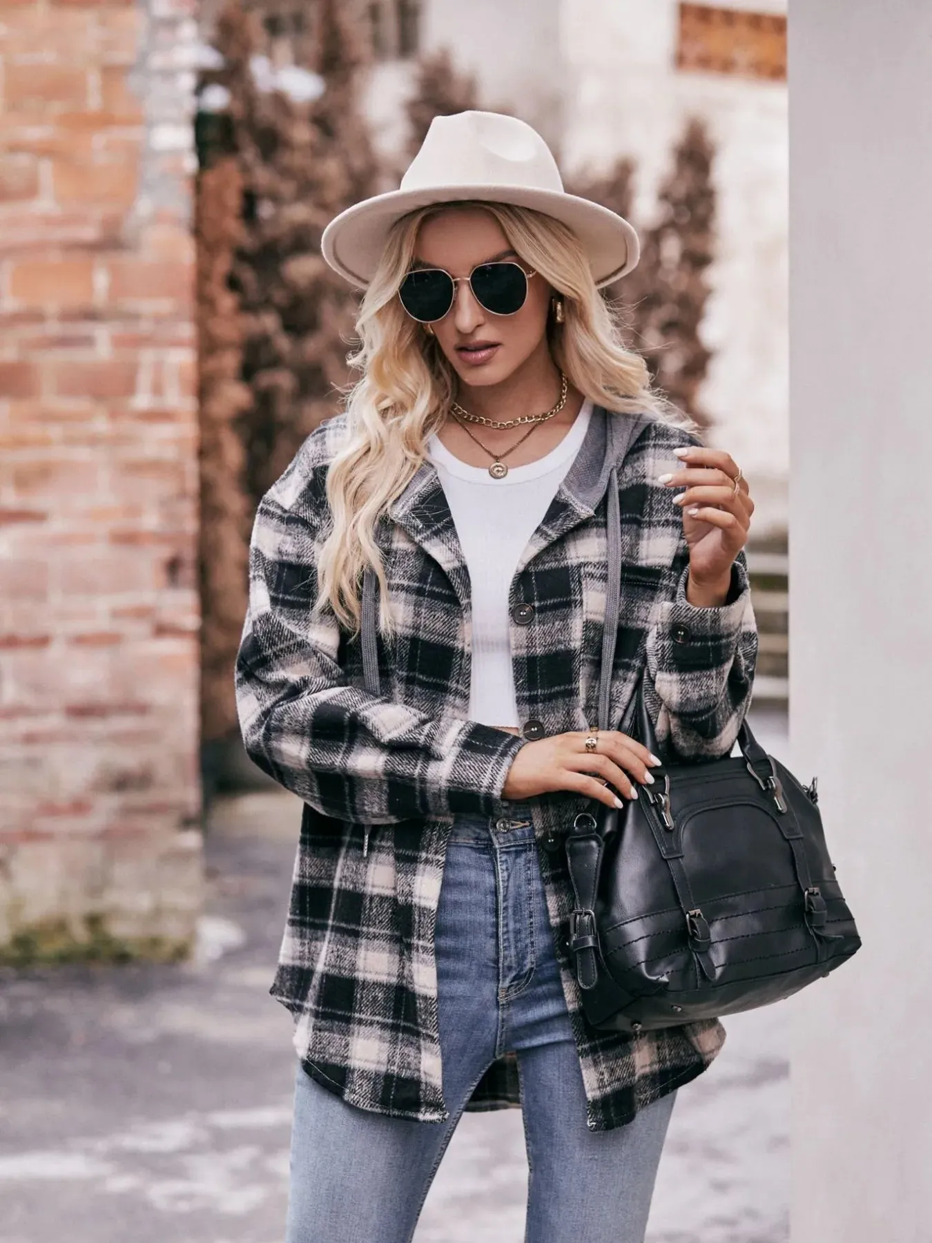 Oversized Plaid Button Up Shacket sold by Charming Charlie product image thumbnail 3