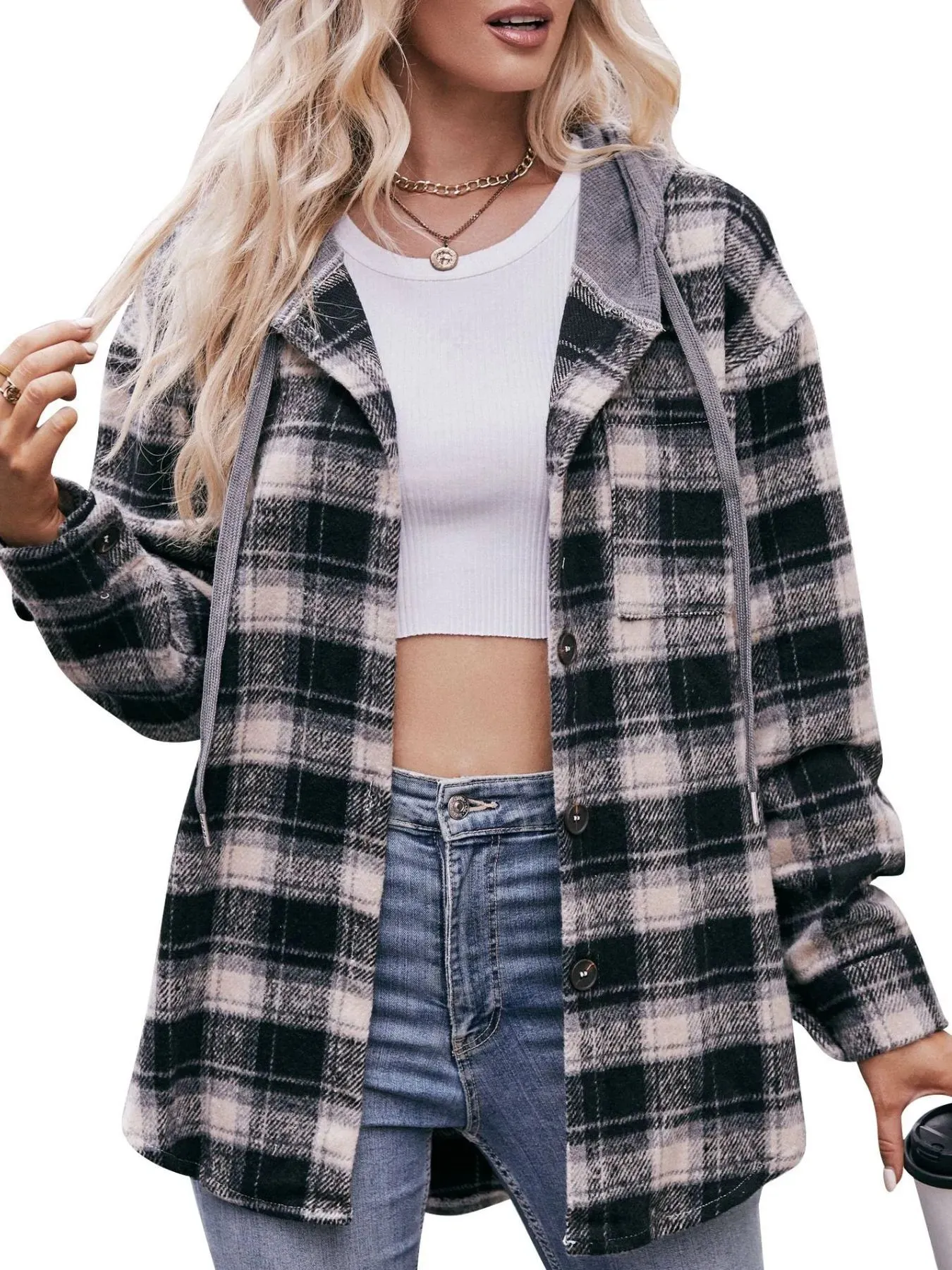 Oversized Plaid Button Up Shacket sold by Charming Charlie