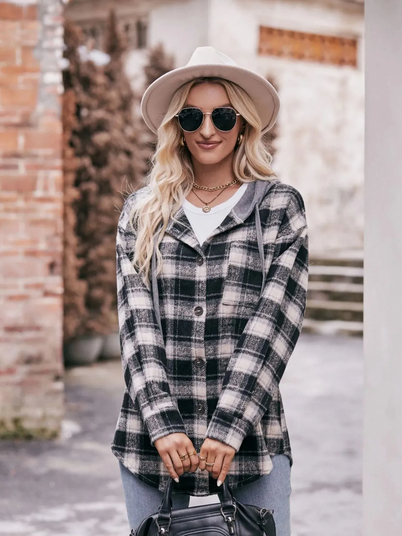 Oversized Plaid Button Up Shacket sold by Charming Charlie product image thumbnail 2