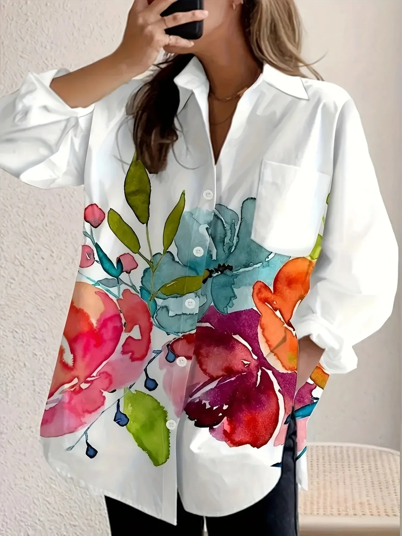 Printed Button Up Long Sleeve Shirt sold by Charming Charlie