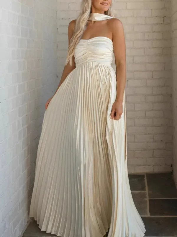 Ruched Pleated Tube Maxi Dress sold by Charming Charlie