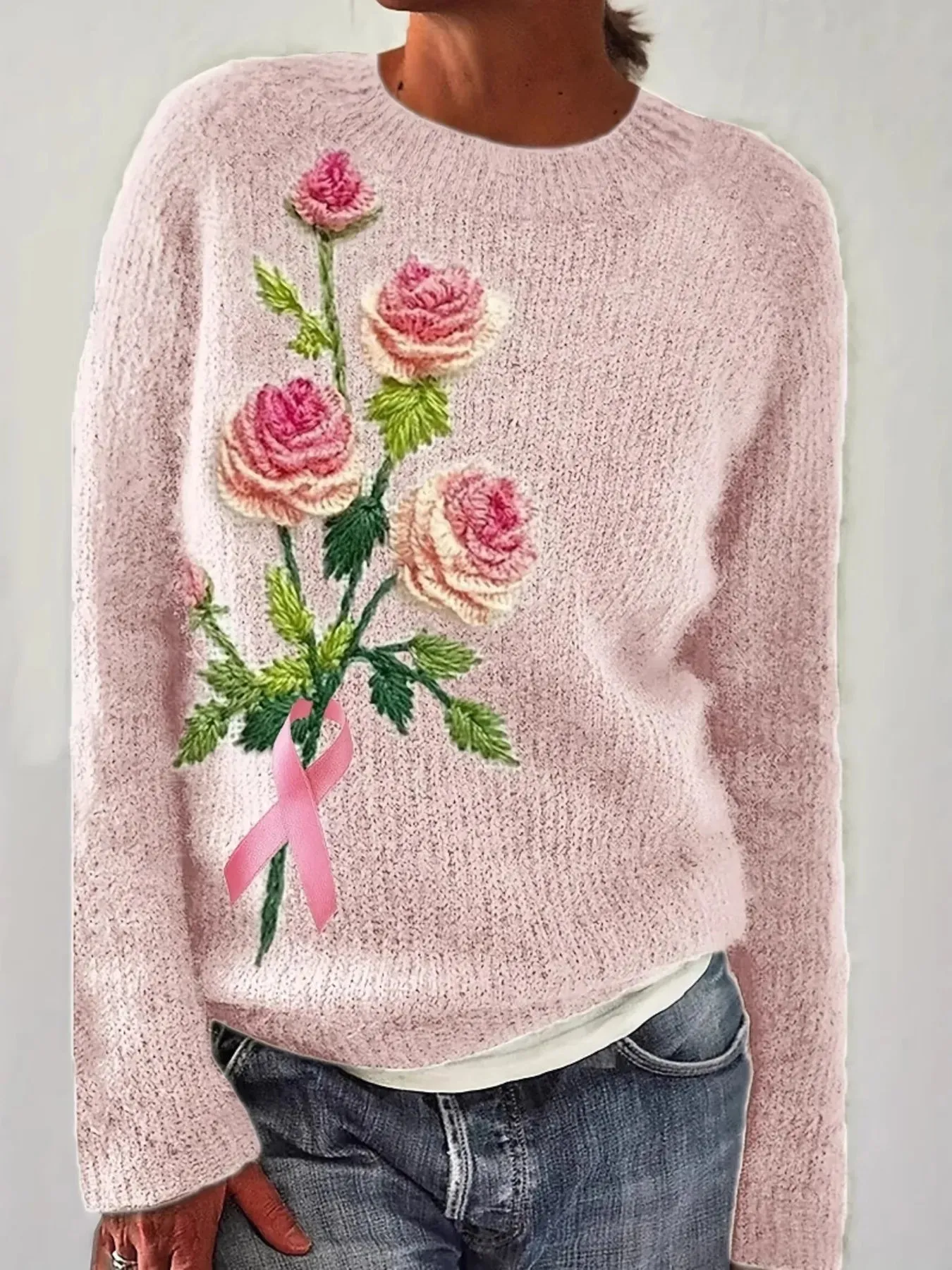 Flower Round Neck Long Sleeve Sweater sold by Charming Charlie