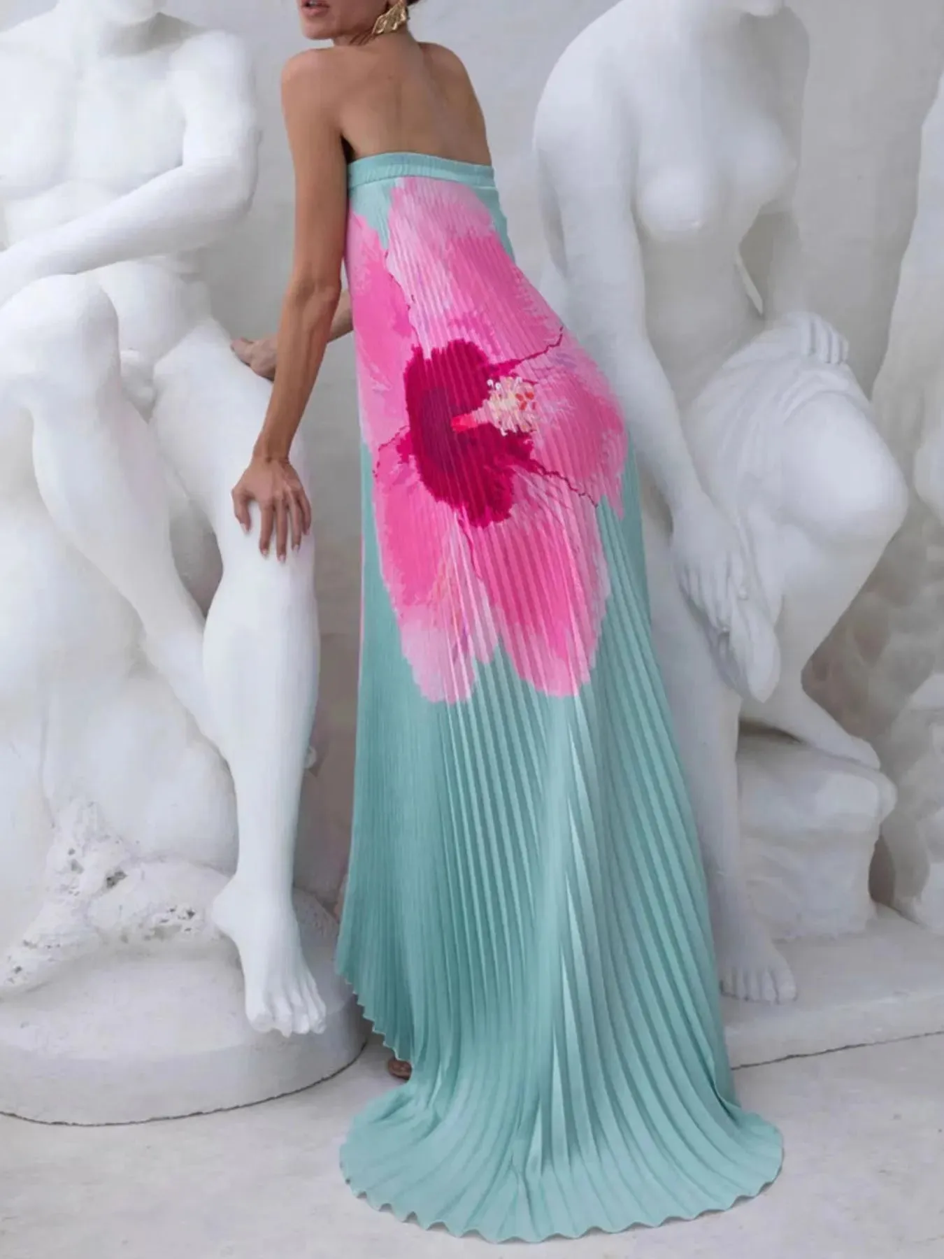 Pleated Printed Tube Floor Length Dress sold by Charming Charlie product image thumbnail 4
