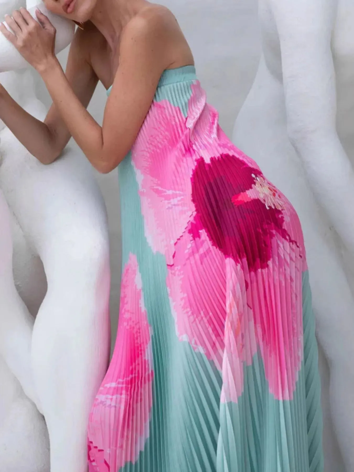 Pleated Printed Tube Floor Length Dress sold by Charming Charlie